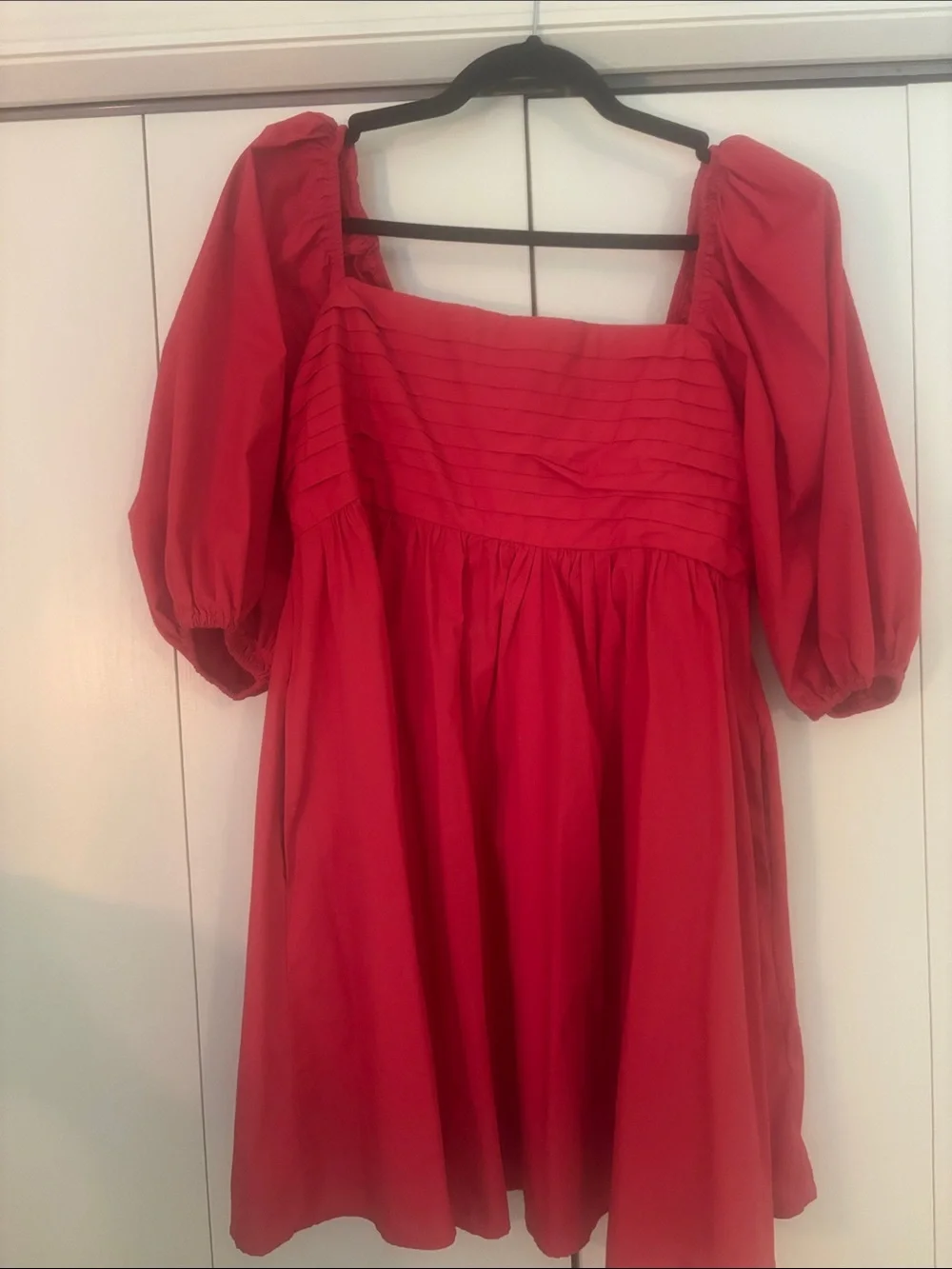 Red Puffy Sleeve Square Neck Mini Dress
